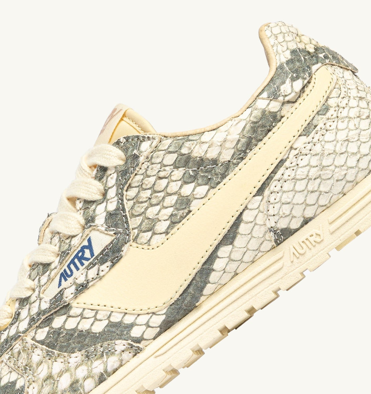 WINDSPIN SNEAKERS IN LEATHER WITH SNAKE DIAMOND PRINT COLOR ROCK AND RUTABAGA - AUTRY Quality
