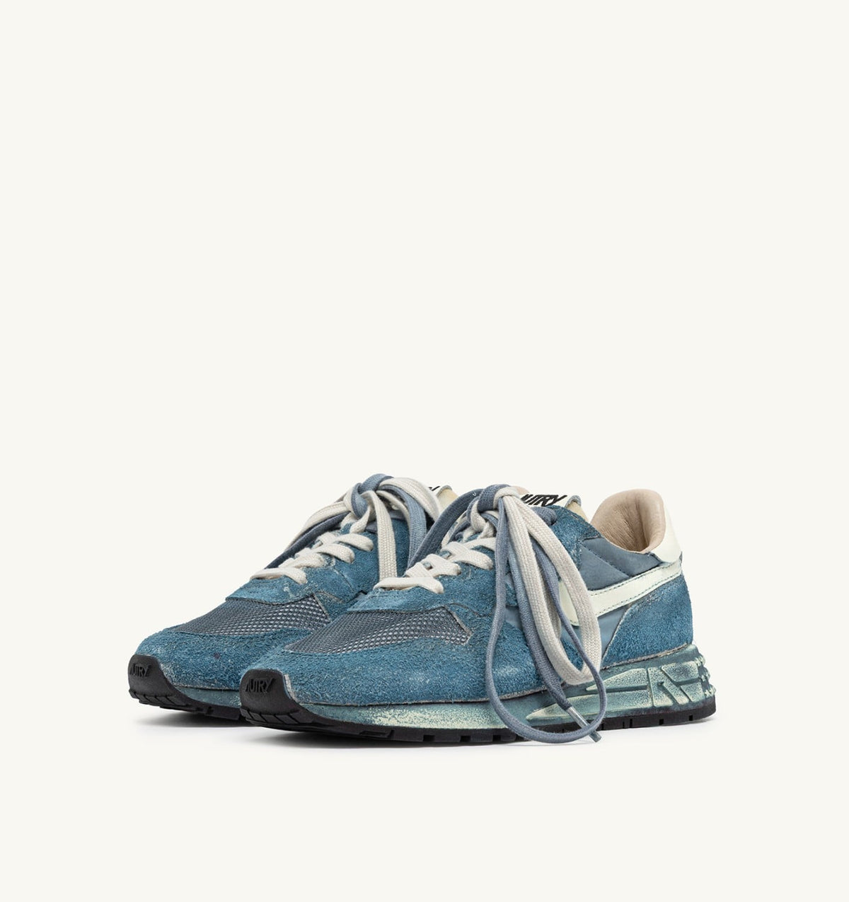 REELWIND SUPER VINTAGE SNEAKERS IN MALLARD BLUE AND WHITE SUEDE AND NYLON - AUTRY Value