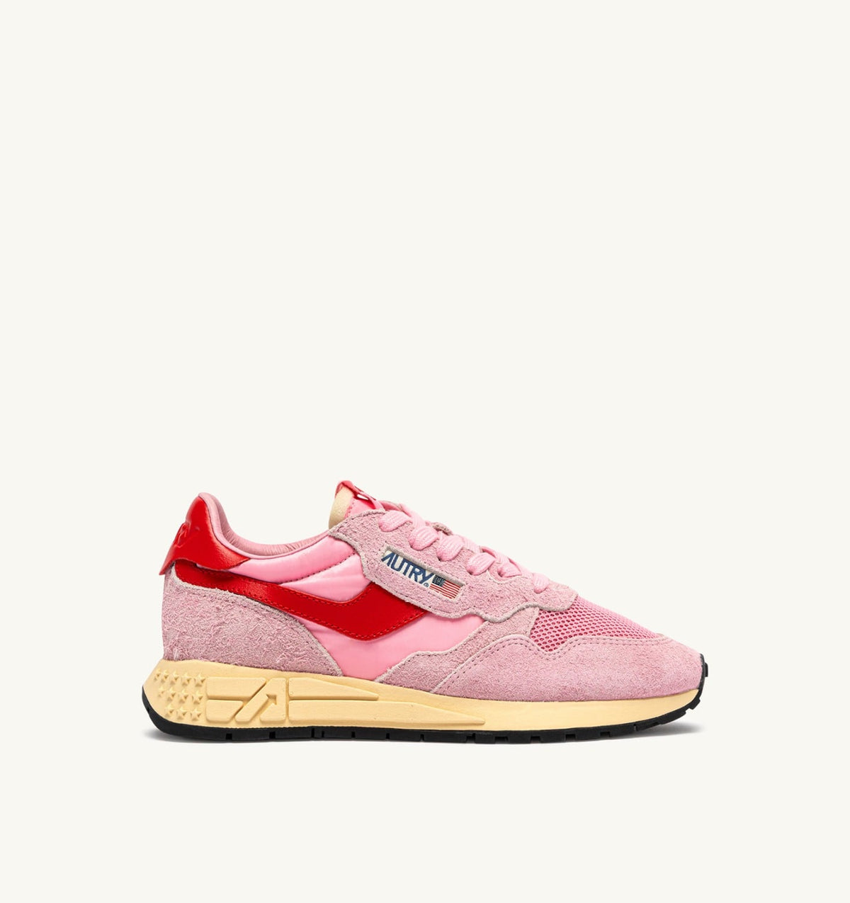 REELWIND LOW SNEAKERS IN PINK CHERUB AND FLAME SCARLET NYLON AND SUEDE - AUTRY Everyday