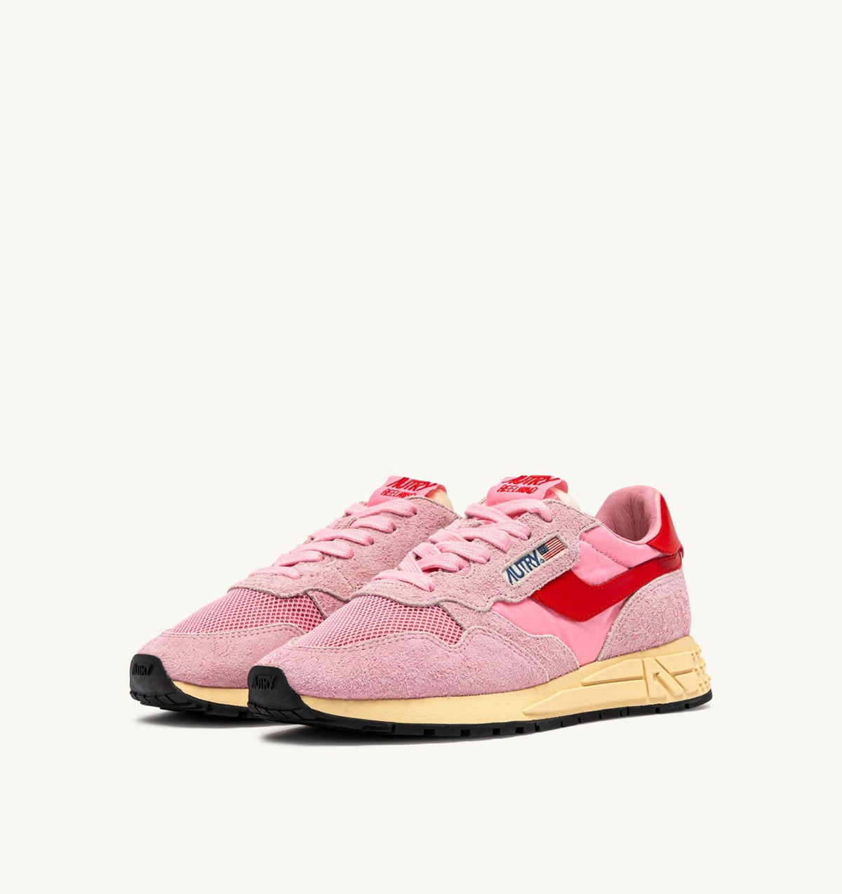 REELWIND LOW SNEAKERS IN PINK CHERUB AND FLAME SCARLET NYLON AND SUEDE - AUTRY Everyday