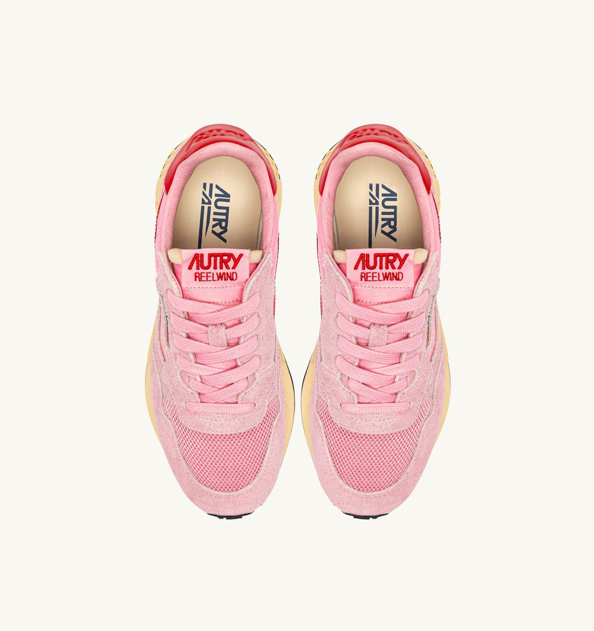 REELWIND LOW SNEAKERS IN PINK CHERUB AND FLAME SCARLET NYLON AND SUEDE - AUTRY Everyday