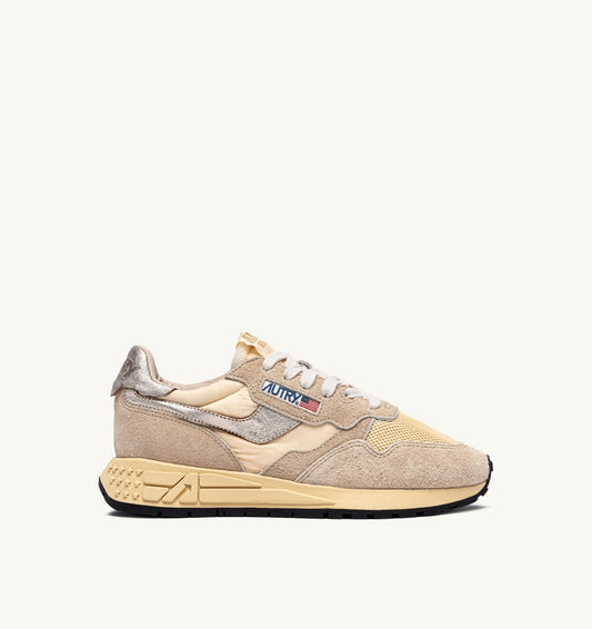 REELWIND LOW SNEAKERS IN NYLON SUEDE AND LEATHER COLOR ECRU AND PLATINUM - AUTRY Essential