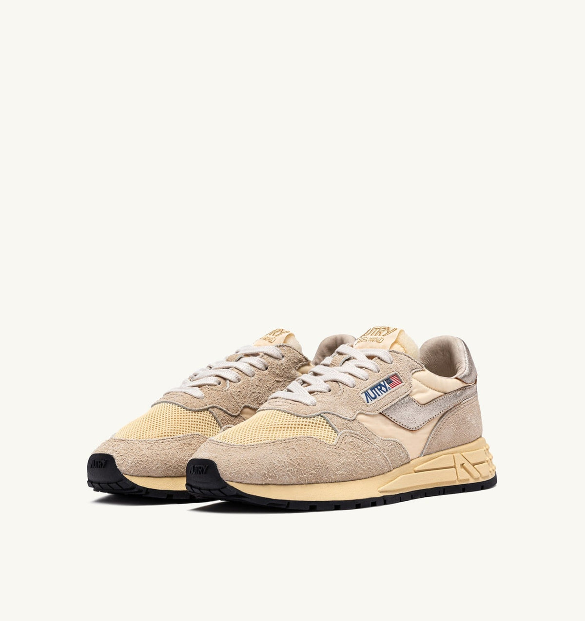 REELWIND LOW SNEAKERS IN NYLON SUEDE AND LEATHER COLOR ECRU AND PLATINUM - AUTRY Essential