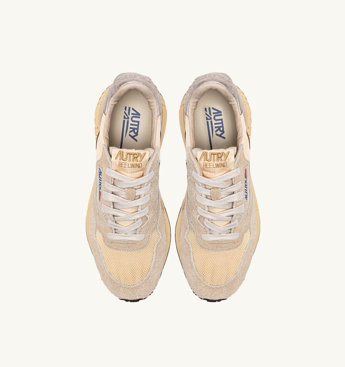 REELWIND LOW SNEAKERS IN NYLON SUEDE AND LEATHER COLOR ECRU AND PLATINUM - AUTRY Essential