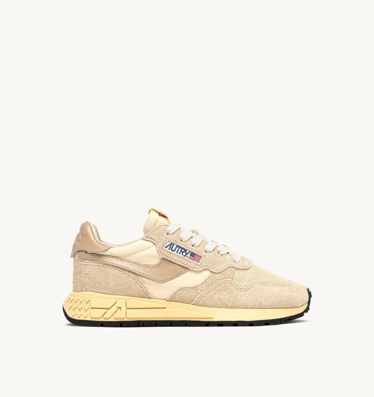 REELWIND LOW SNEAKERS IN ECRU AND WHITE PEPPER NYLON AND SUEDE - AUTRY Great Value