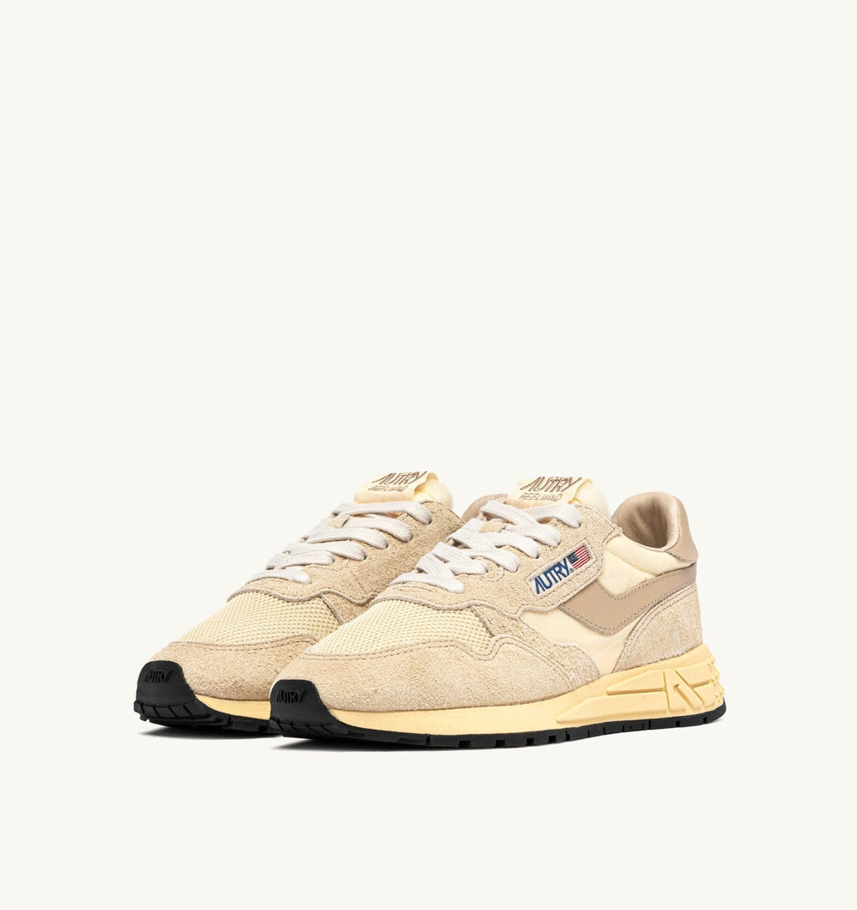 REELWIND LOW SNEAKERS IN ECRU AND WHITE PEPPER NYLON AND SUEDE - AUTRY Great Value