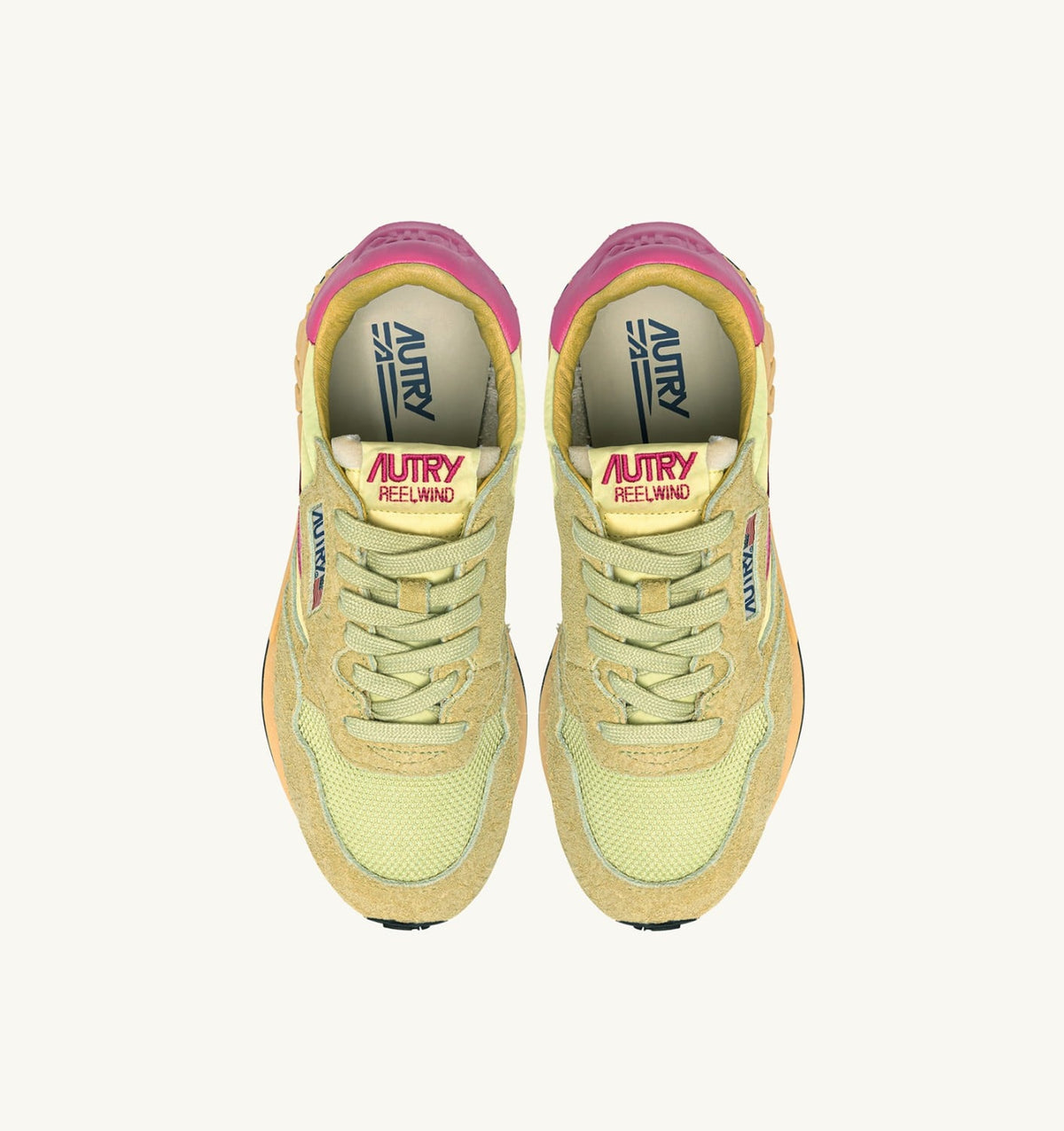 REELWIND LOW SNEAKERS IN STRAW AND CHATEAU ROSE NYLON AND SUEDE - AUTRY Quality