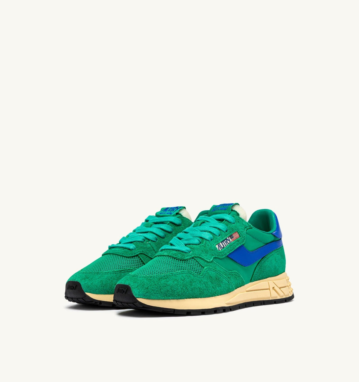 REELWIND LOW SNEAKERS IN EMERALD AND DAZZLING BLUE NYLON AND SUEDE - AUTRY Everyday