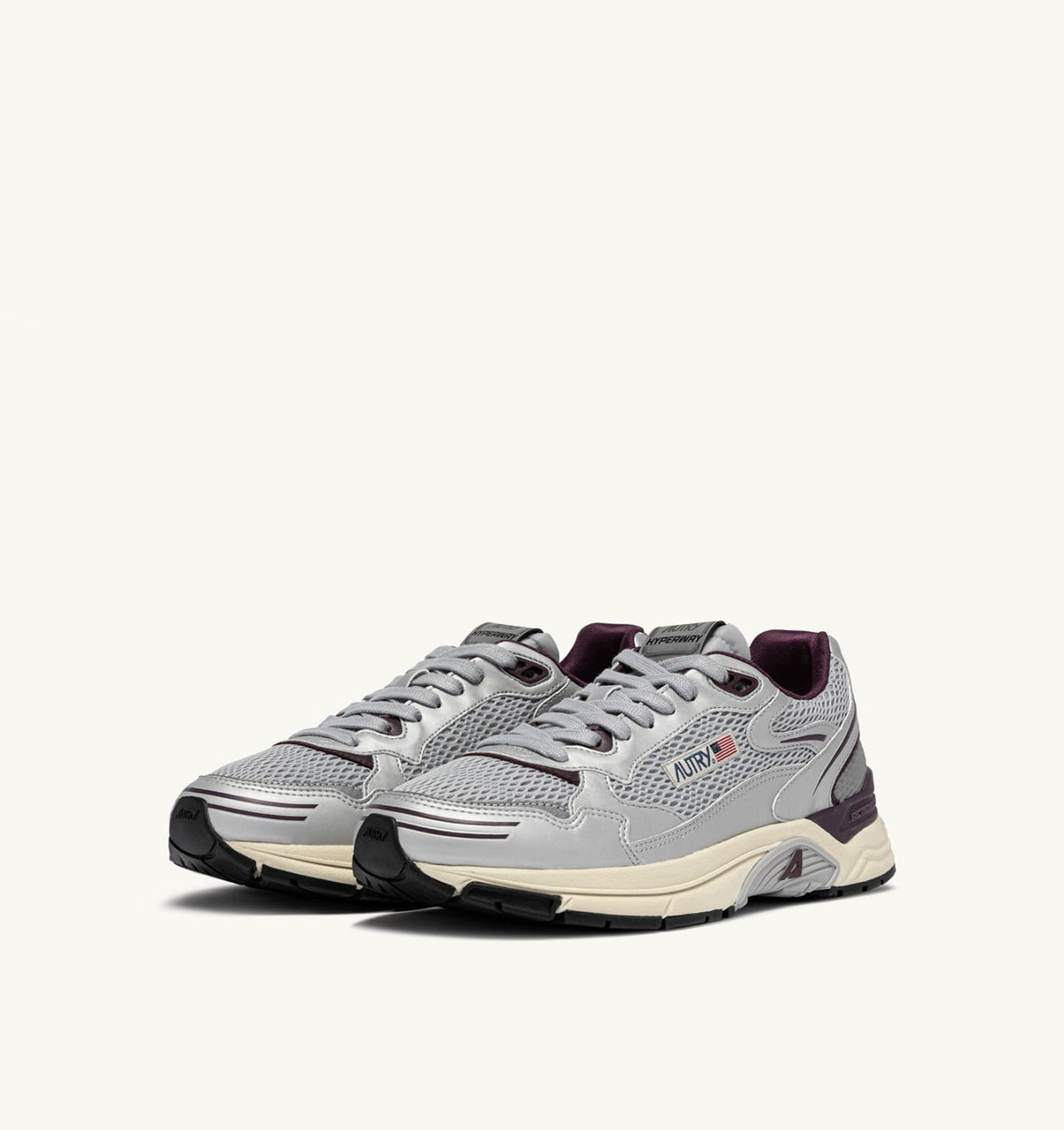 HYPERWAY SNEAKERS IN SILVER, HARBOR MIST AND FIG SYNTHETIC LEATHER AND MESH - AUTRY Great Value