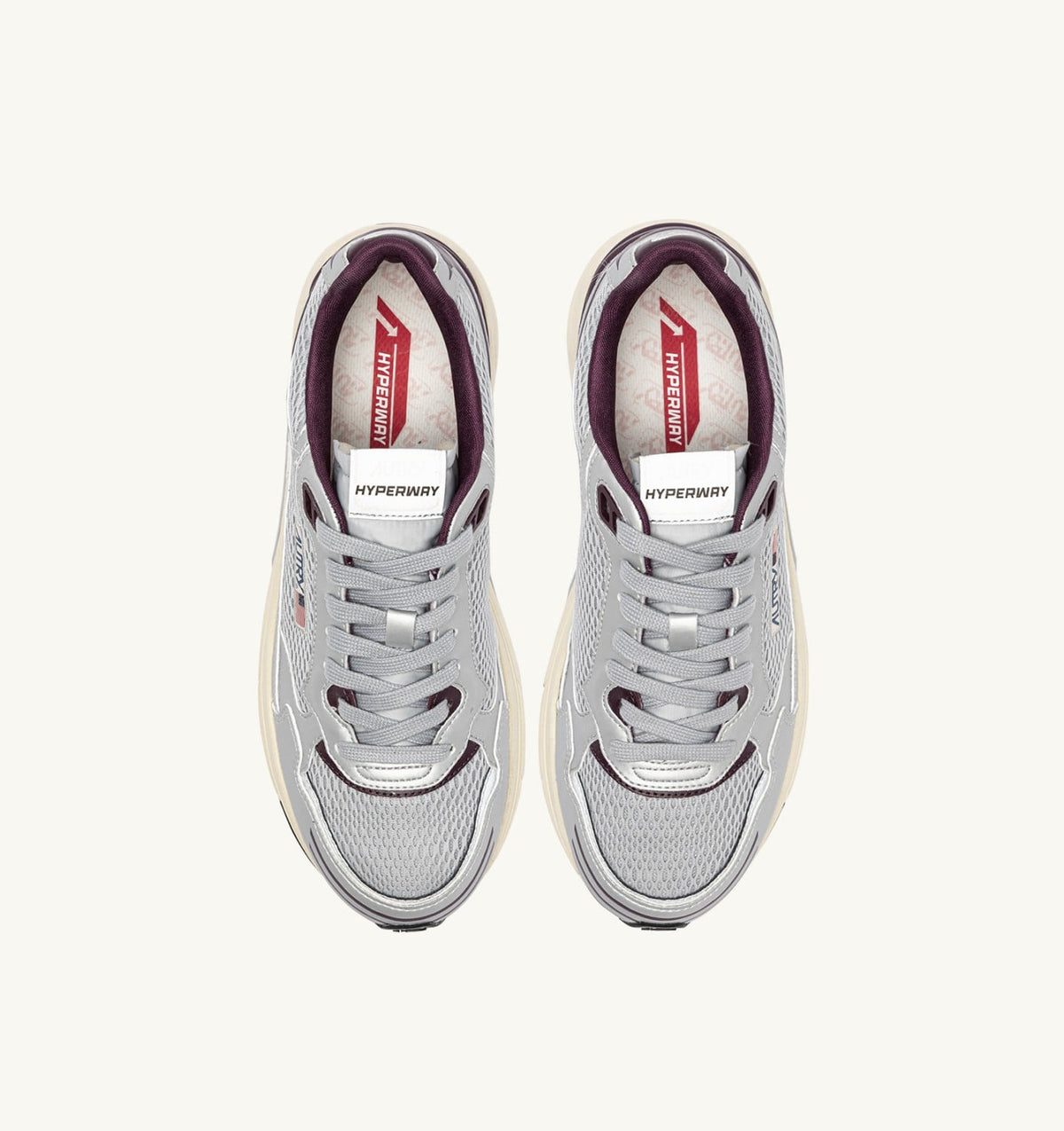 HYPERWAY SNEAKERS IN SILVER, HARBOR MIST AND FIG SYNTHETIC LEATHER AND MESH - AUTRY Great Value