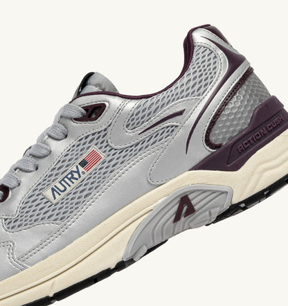 HYPERWAY SNEAKERS IN SILVER, HARBOR MIST AND FIG SYNTHETIC LEATHER AND MESH - AUTRY Great Value
