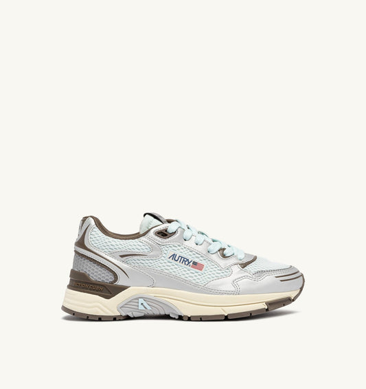 HYPERWAY SNEAKERS IN SILVER, SPA BLUE AND CHOCOLATE CHIP SYNTHETIC LEATHER AND MESH - AUTRY Latest