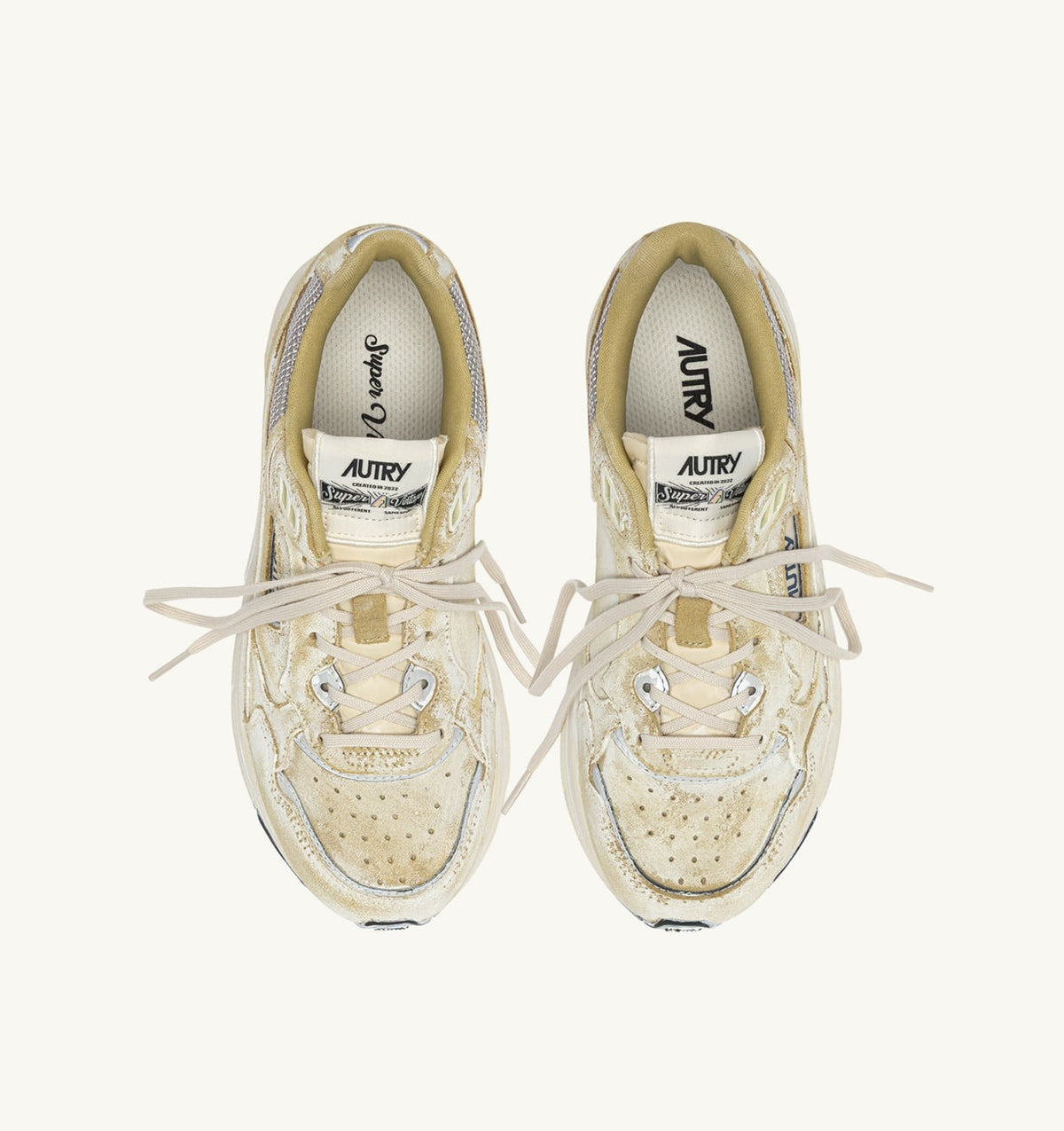 HYPERWAY SUPER VINTAGE SNEAKERS IN YELLOW AND SILVER SUEDE - AUTRY Essential