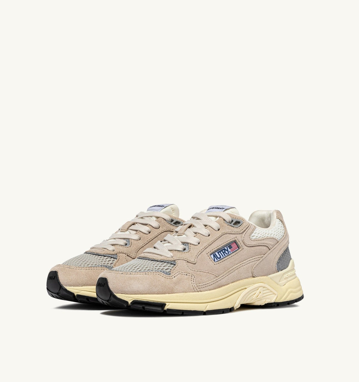 HYPERWAY SNEAKERS IN SAND BROWN AND SILVER-TONE SUEDE AND MESH - AUTRY Essential