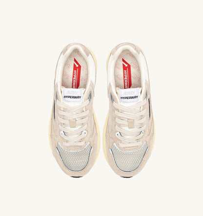 HYPERWAY SNEAKERS IN SAND BROWN AND SILVER-TONE SUEDE AND MESH - AUTRY Essential