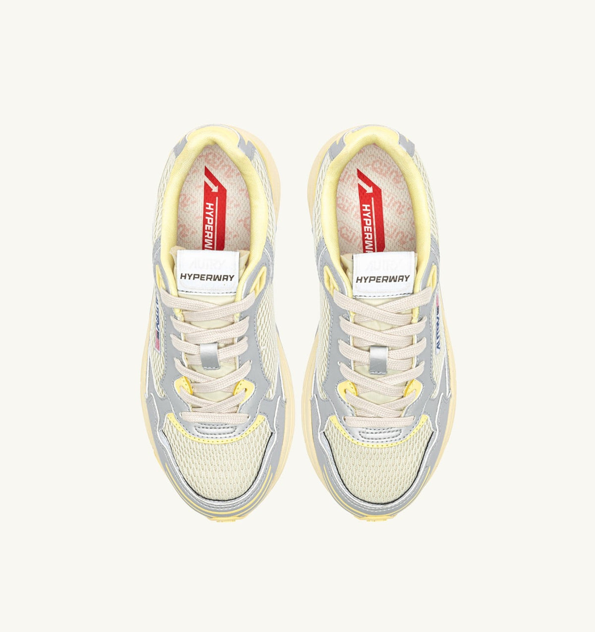 HYPERWAY SNEAKERS IN SILVER ASPARAGUS AND LEMON MERINGUE SYNTHETIC LEATHER AND MESH - AUTRY Latest