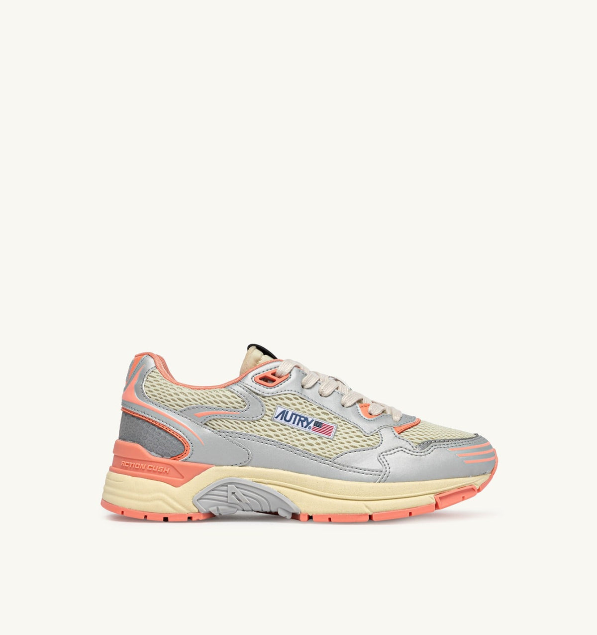 HYPERWAY SNEAKERS IN SILVER ASPARAGUS AND PEACH PINK SYNTHETIC LEATHER AND MESH - AUTRY Quality
