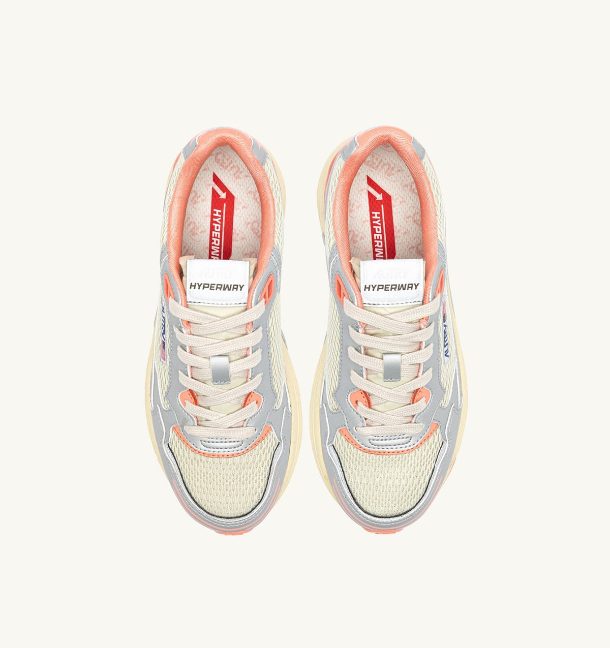HYPERWAY SNEAKERS IN SILVER ASPARAGUS AND PEACH PINK SYNTHETIC LEATHER AND MESH - AUTRY Quality