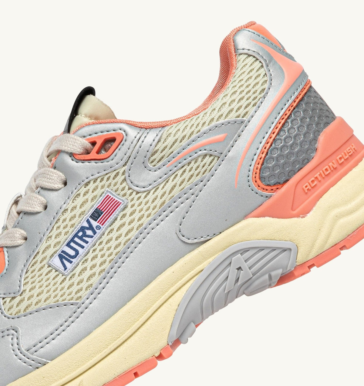 HYPERWAY SNEAKERS IN SILVER ASPARAGUS AND PEACH PINK SYNTHETIC LEATHER AND MESH - AUTRY Quality