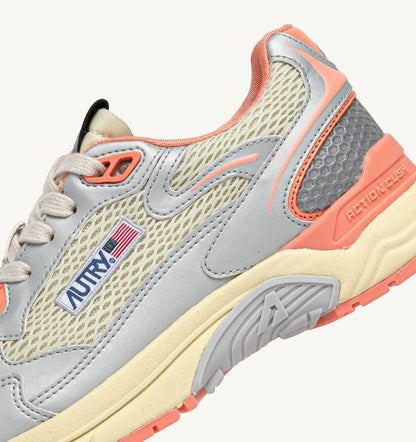 HYPERWAY SNEAKERS IN SILVER ASPARAGUS AND PEACH PINK SYNTHETIC LEATHER AND MESH - AUTRY Quality