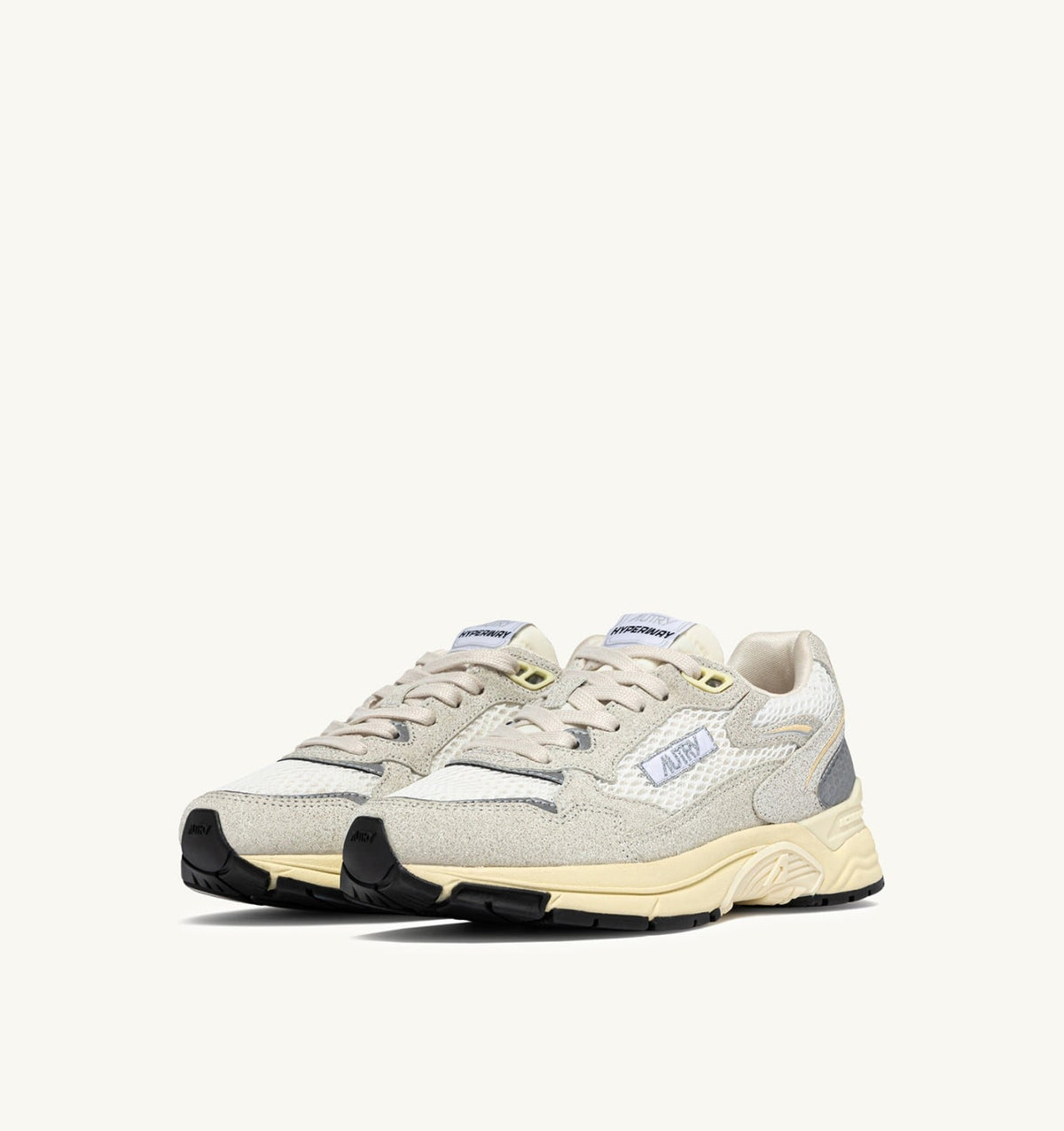 HYPERWAY SNEAKERS IN WHITE MESH AND GLITTER GRAY LEATHER - AUTRY Essential