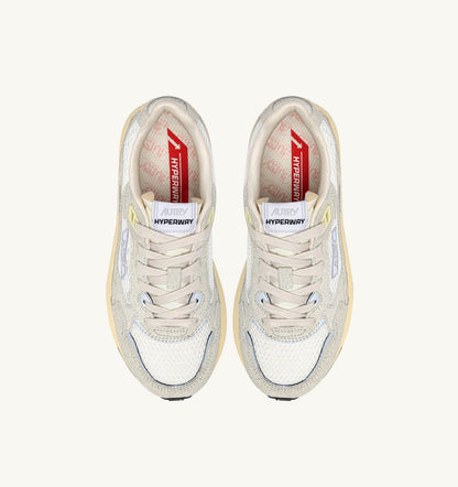 HYPERWAY SNEAKERS IN WHITE MESH AND GLITTER GRAY LEATHER - AUTRY Essential