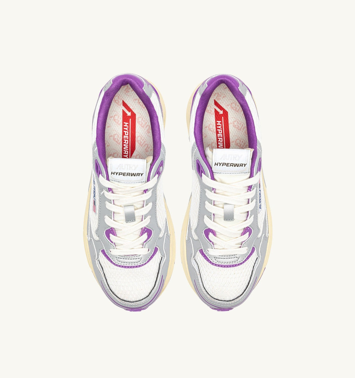 HYPERWAY SNEAKERS IN WHITE SILVER AND DEWBERRY SYNTHETIC LEATHER AND MESH - AUTRY Latest