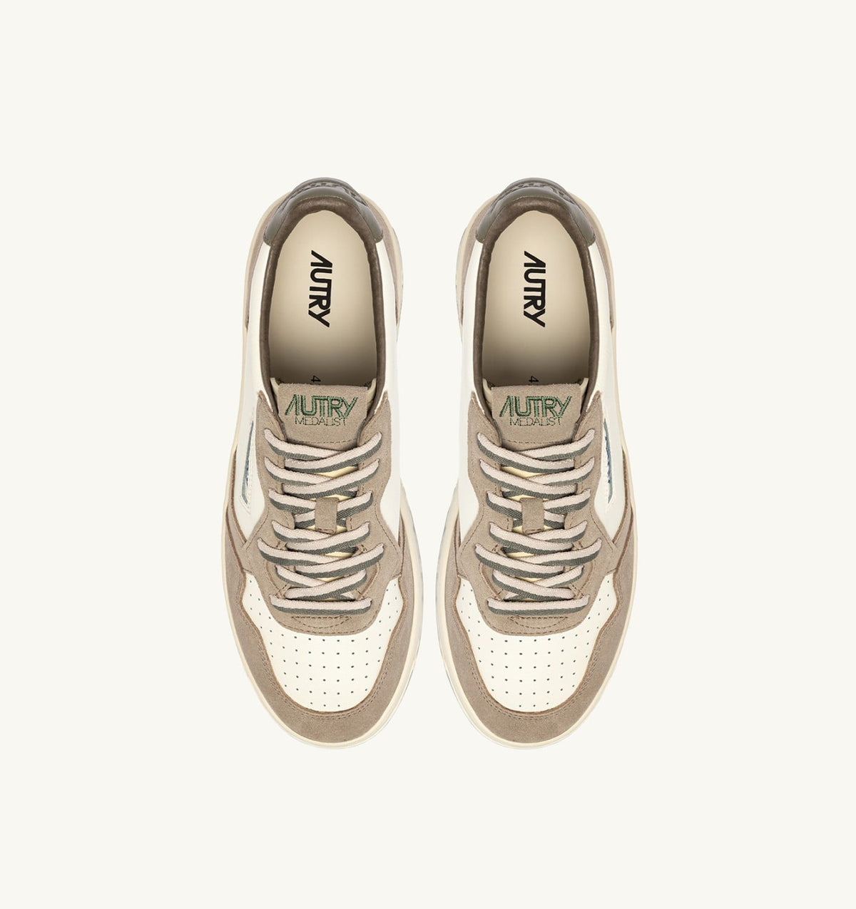 MEDALIST LOW SNEAKERS IN COVERT GREEN AND LICORICE LEATHER AND SUEDE - AUTRY Everyday