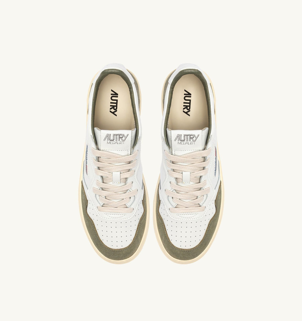 MEDALIST LOW SNEAKERS IN WHITE LEATHER AND SMOKED GREEN SUEDE - AUTRY Value