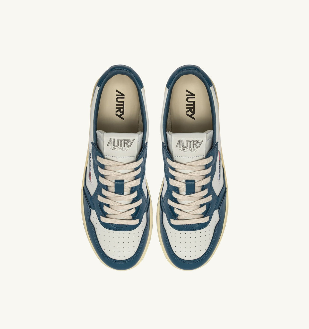 MEDALIST LOW BICOLOR SNEAKERS IN WHITE AND MALLARD BLUE LEATHER - AUTRY Latest