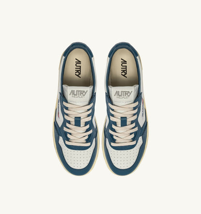 MEDALIST LOW BICOLOR SNEAKERS IN WHITE AND MALLARD BLUE LEATHER - AUTRY Latest