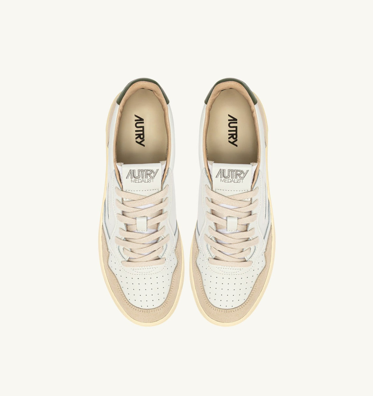 MEDALIST LOW SNEAKERS IN WHITE LEATHER AND BRONZE GREEN SUEDE - AUTRY Everyday