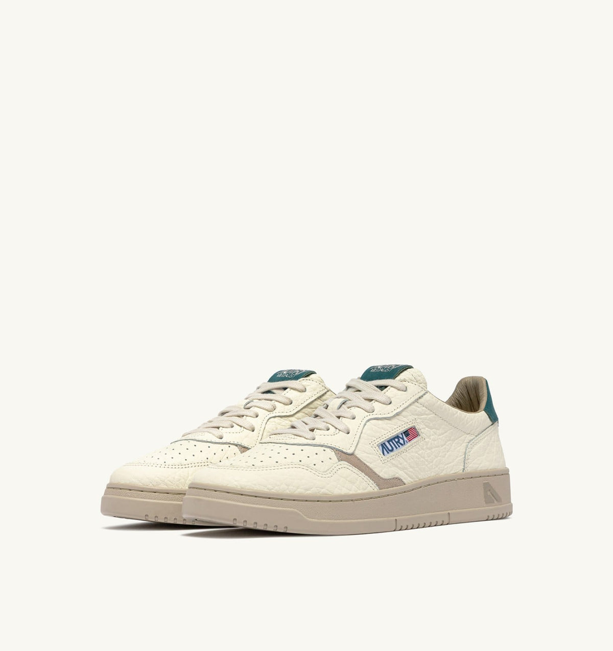 MEDALIST LOW SNEAKERS IN FEATHER GRAY AND DARK SEA LEATHER - AUTRY Great Value