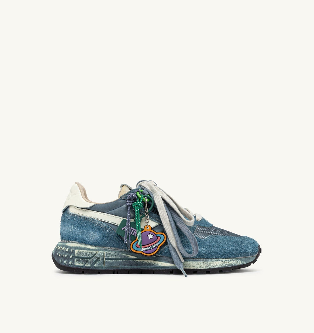 REELWIND SUPER VINTAGE SNEAKERS IN MALLARD BLUE AND WHITE SUEDE AND NYLON - AUTRY Essential