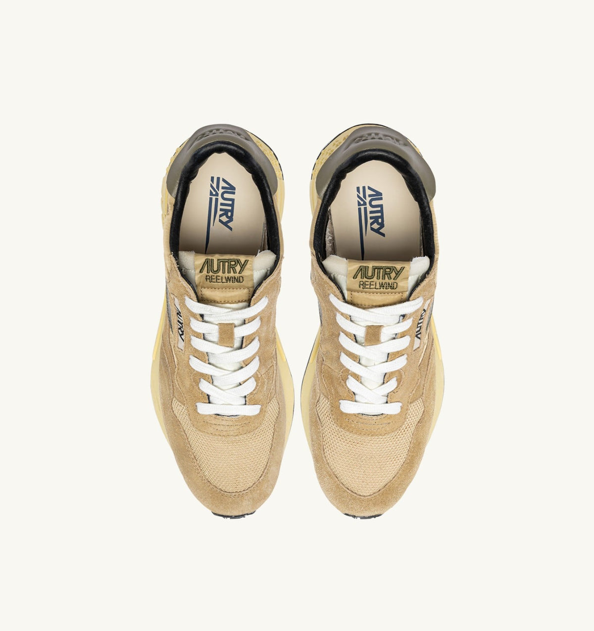 REELWIND LOW SNEAKERS IN FOAM SUGAR AND COVERT GREEN NYLON AND SUEDE - AUTRY Everyday