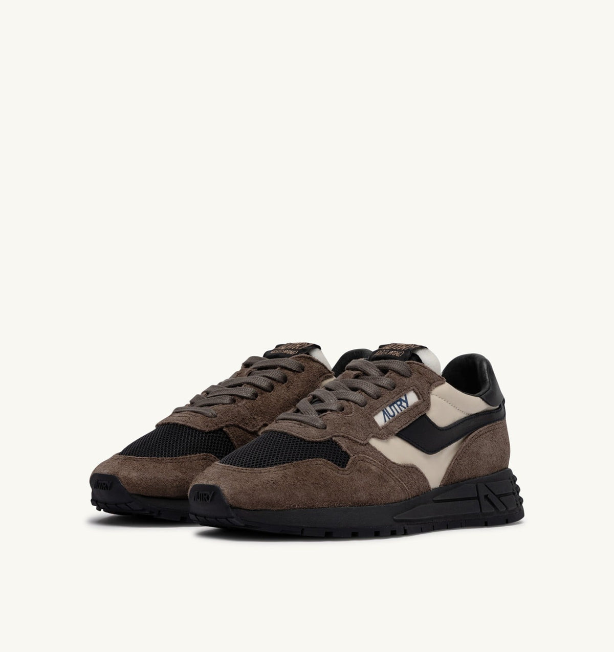 REELWIND LOW SNEAKERS IN DARK BARK PEBBLE AND PHANTOM SUEDE AND NYLON - AUTRY Quality