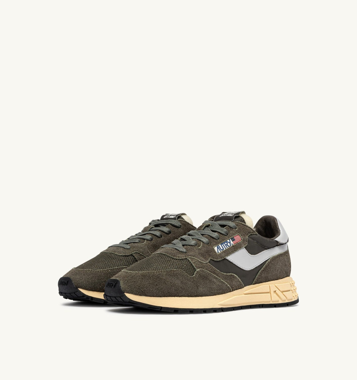 REELWIND LOW SNEAKERS IN OLIVE NIGHT AND HARBOR MIST NYLON AND SUEDE - AUTRY Everyday