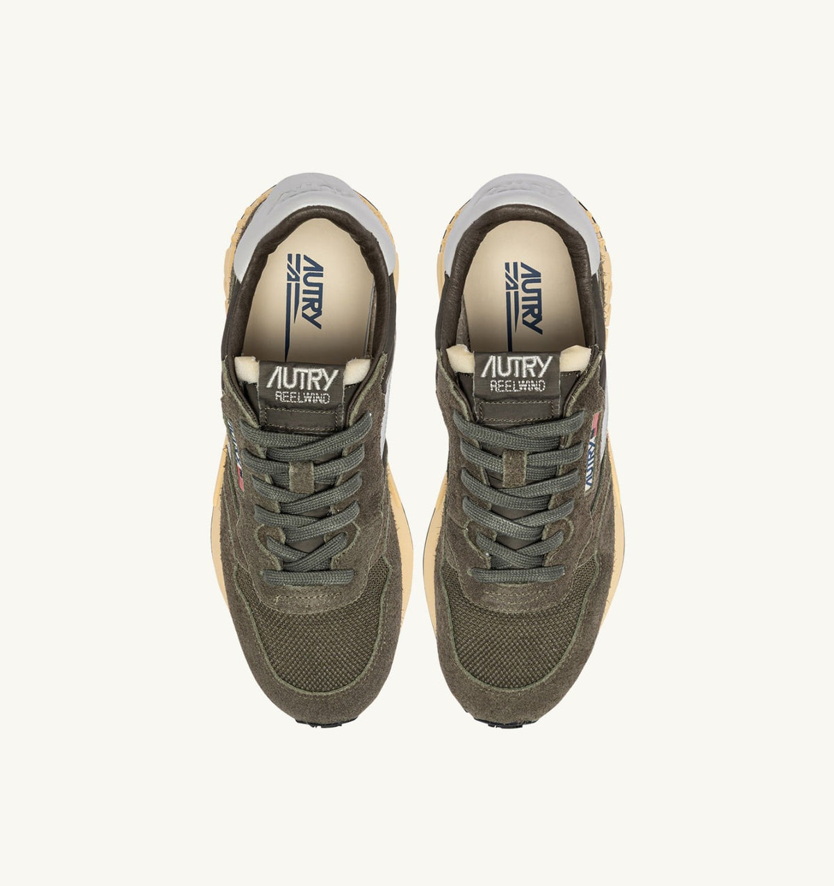 REELWIND LOW SNEAKERS IN OLIVE NIGHT AND HARBOR MIST NYLON AND SUEDE - AUTRY Everyday