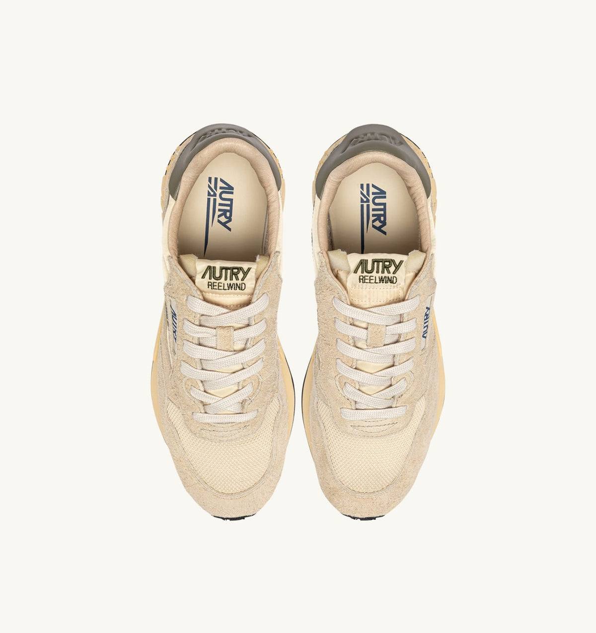 REELWIND LOW SNEAKERS IN ECRU AND COVERT GREEN NYLON AND SUEDE - AUTRY Great Value