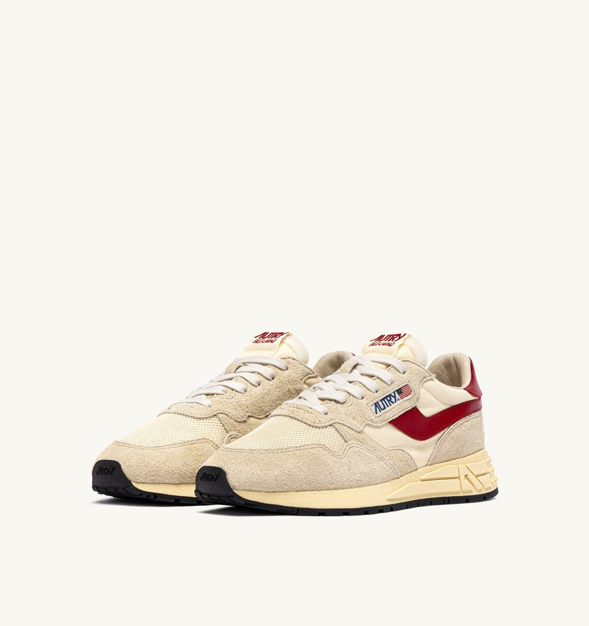 REELWIND LOW SNEAKERS IN ECRU AND RED NYLON AND SUEDE - AUTRY Classic