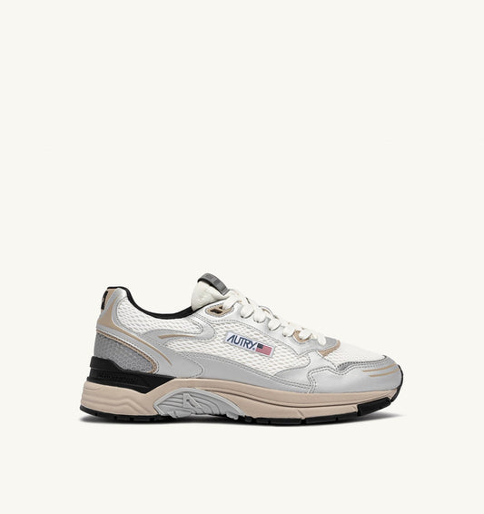 HYPERWAY SNEAKERS IN SILVER, WHITE AND IRISH CREAM SYNTHETIC LEATHER AND MESH - AUTRY Value
