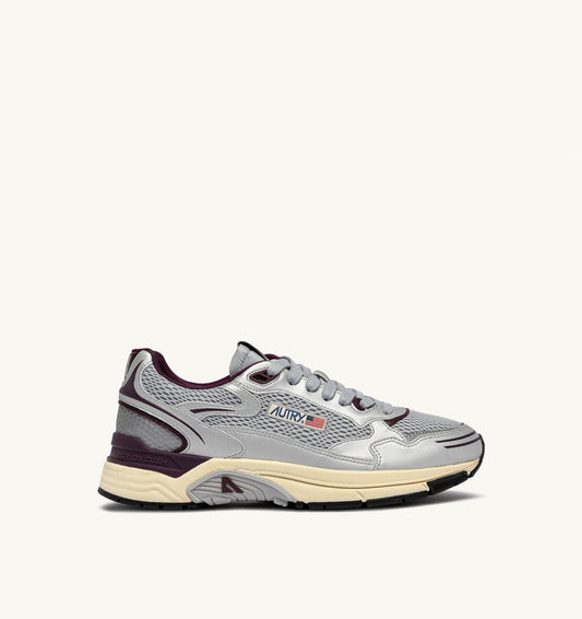 HYPERWAY SNEAKERS IN SILVER, HARBOR MIST AND FIG SYNTHETIC LEATHER AND MESH - AUTRY Great Value