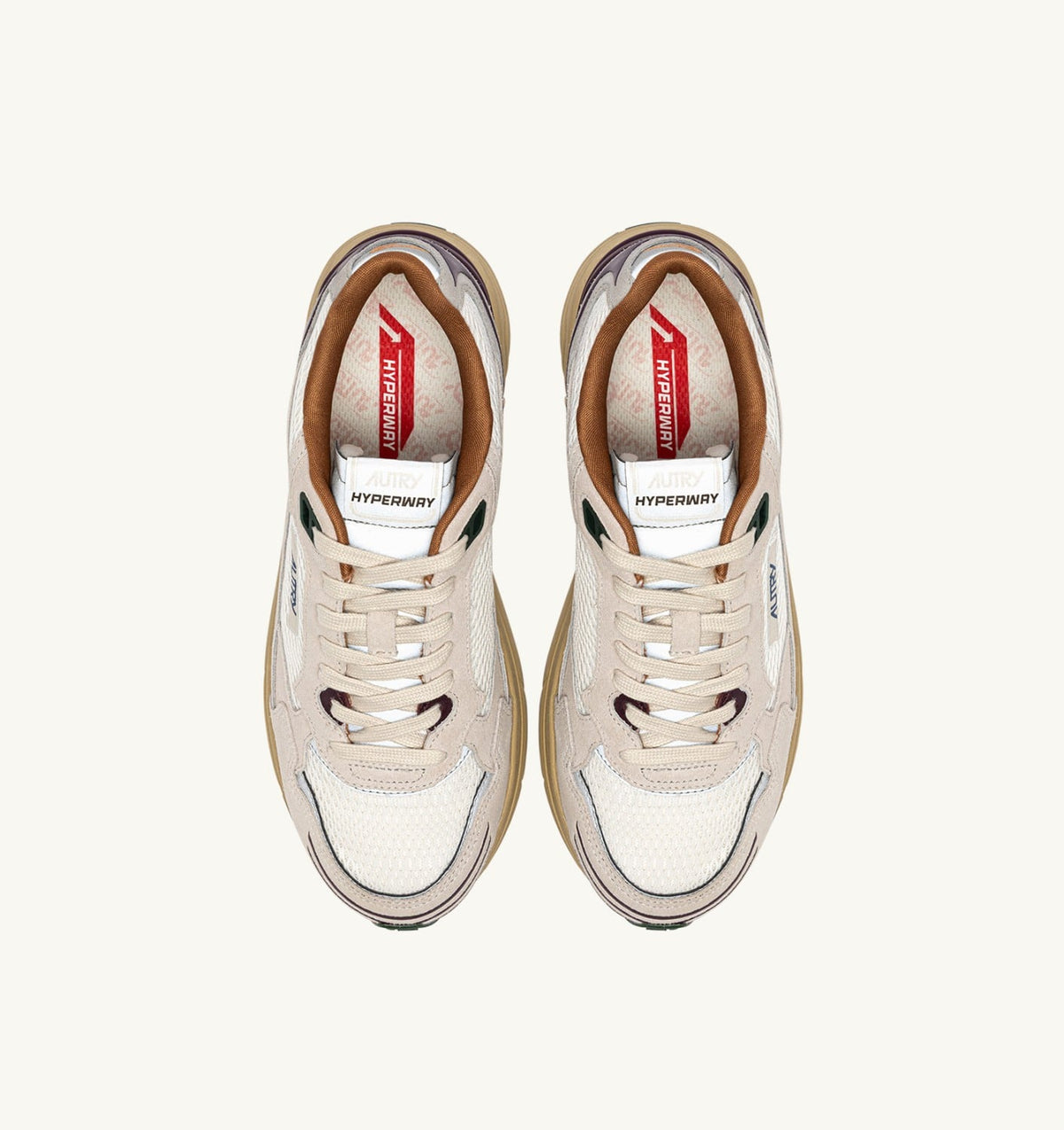 HYPERWAY SNEAKERS IN WHITE AND FIG SUEDE AND MESH - AUTRY Latest