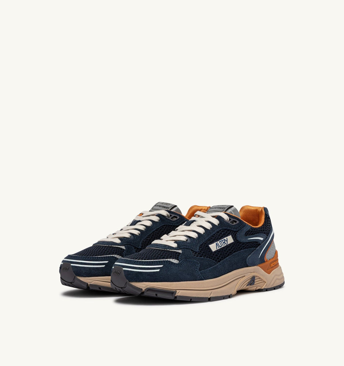 HYPERWAY SNEAKERS IN MIDNIGHT AND TOMATO CREAM SUEDE AND MESH - AUTRY Classic