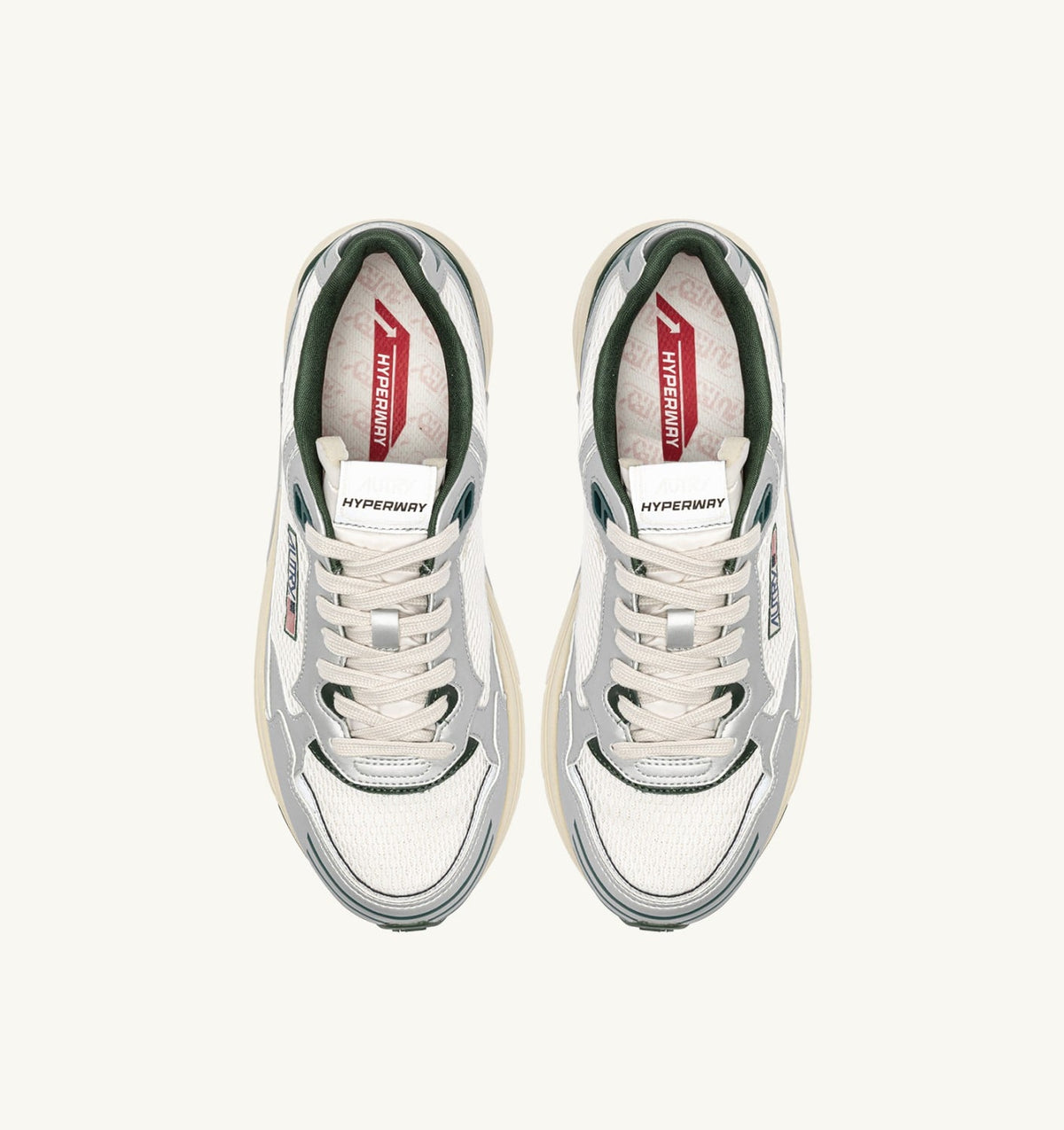 HYPERWAY SNEAKERS IN SILVER, WHISPER WHITE AND MOUNTAIN SYNTHETIC LEATHER AND MESH - AUTRY Everyday