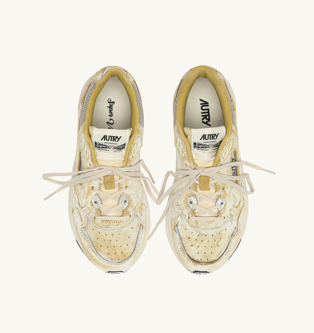 HYPERWAY SUPER VINTAGE SNEAKERS IN YELLOW AND SILVER SUEDE - AUTRY Classic