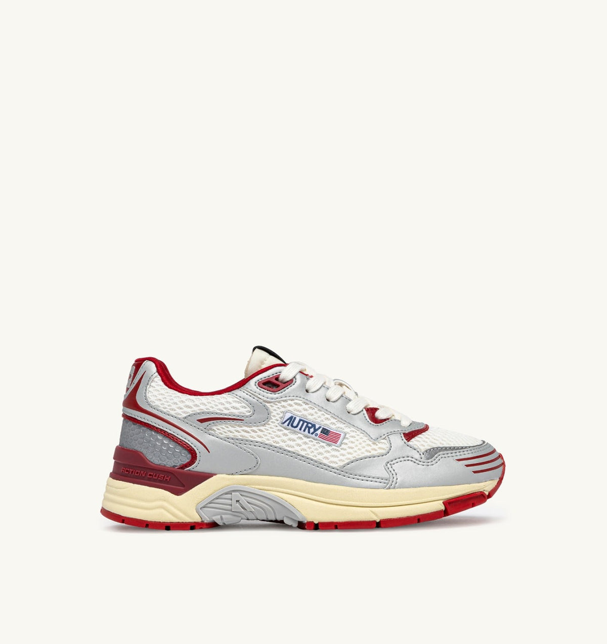 HYPERWAY SNEAKERS IN WHITE SILVER AND RED SYNTHETIC LEATHER AND MESH - AUTRY Great Value