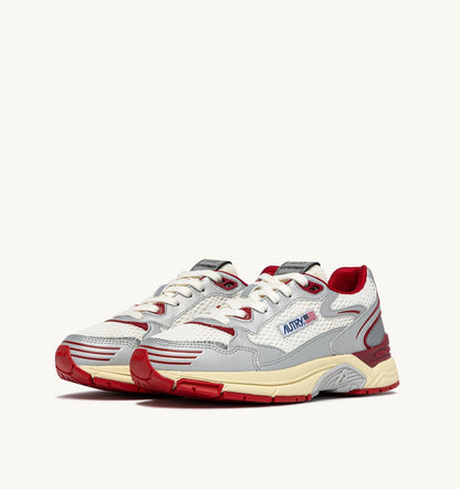 HYPERWAY SNEAKERS IN WHITE SILVER AND RED SYNTHETIC LEATHER AND MESH - AUTRY Great Value