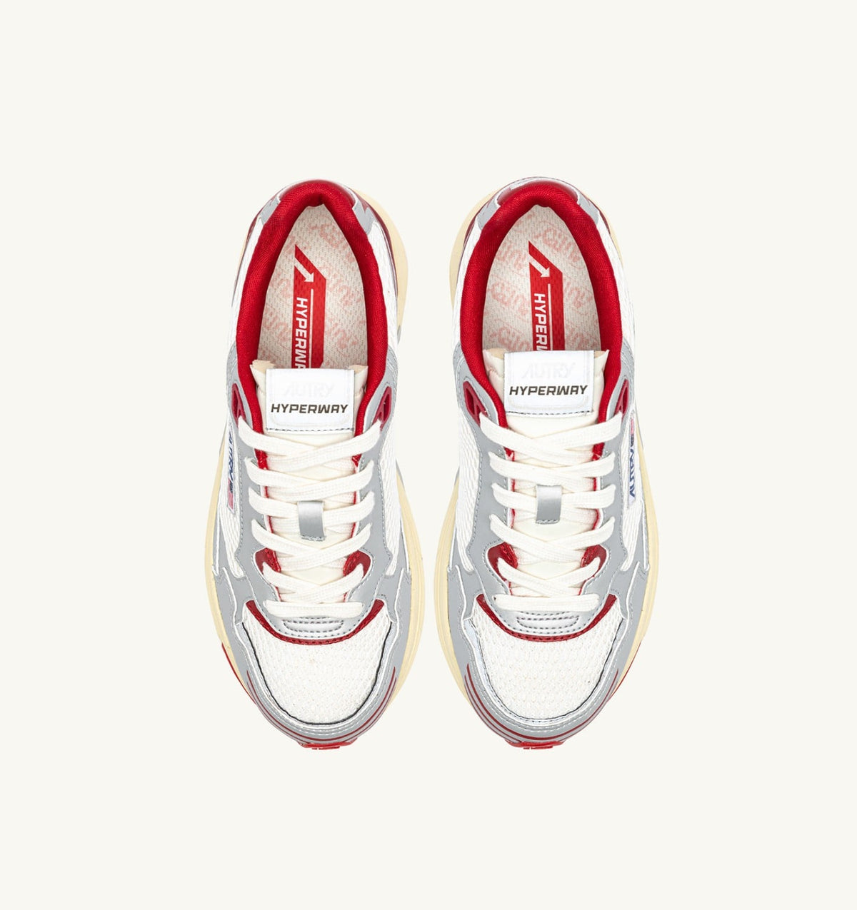 HYPERWAY SNEAKERS IN WHITE SILVER AND RED SYNTHETIC LEATHER AND MESH - AUTRY Great Value