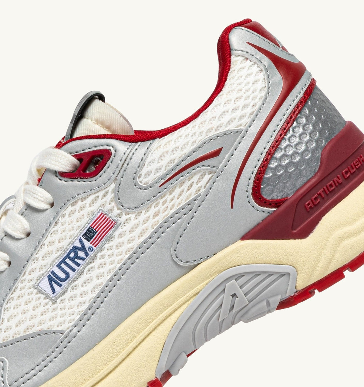 HYPERWAY SNEAKERS IN WHITE SILVER AND RED SYNTHETIC LEATHER AND MESH - AUTRY Great Value